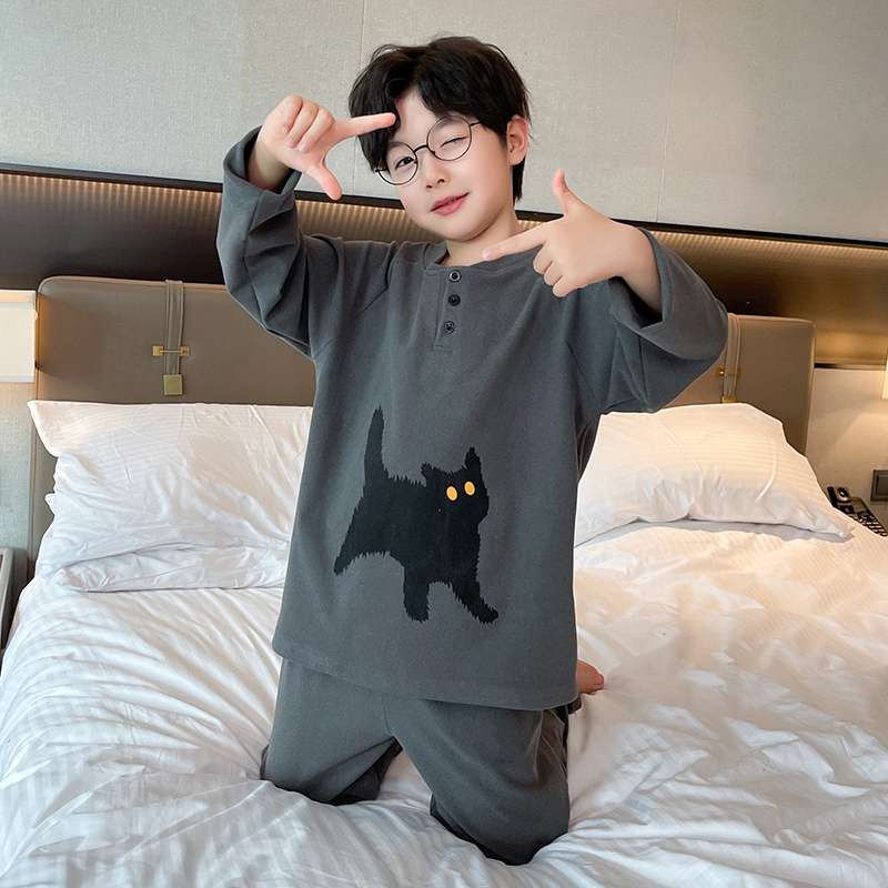子どもパジャマ ねこシルエット ふわもこ おやすみセット