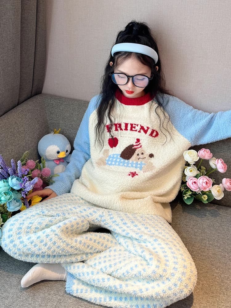 子どもパジャマ もこもこ犬柄キッズルームウェア