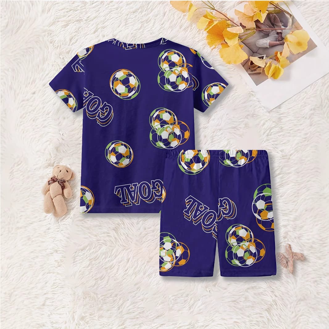 子どもパジャマ 子どもパジャマ サッカーボール柄半袖パジャマセット