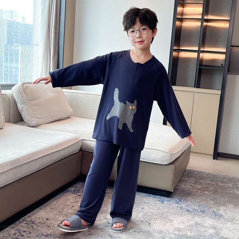 子どもパジャマ ねこシルエット ふわもこ おやすみセット