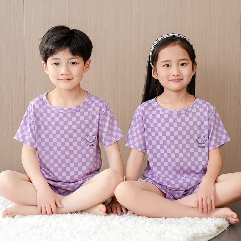 子どもパジャマ 市松模様の涼やかセットアップ