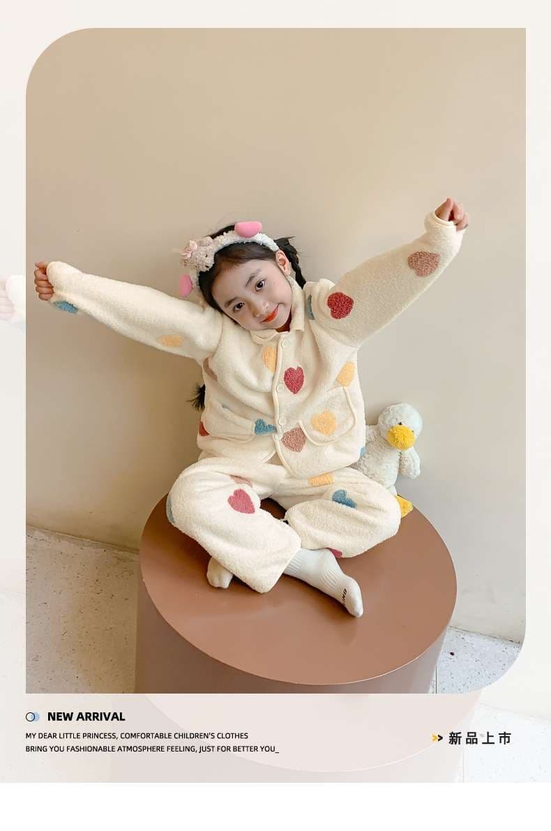 子どもパジャマ もこもこハートの冬パジャマセット