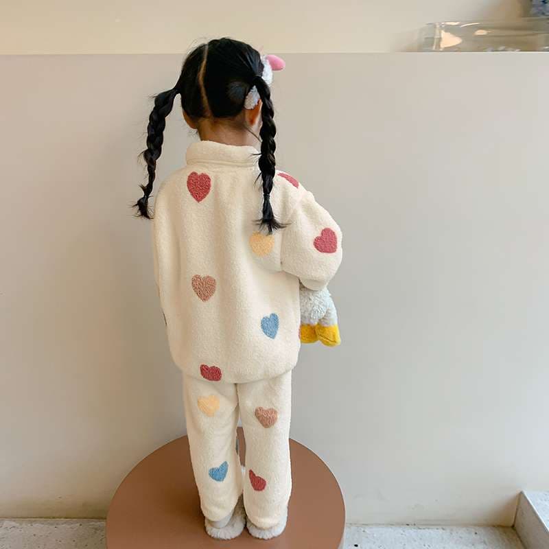 子どもパジャマ もこもこハートの冬パジャマセット