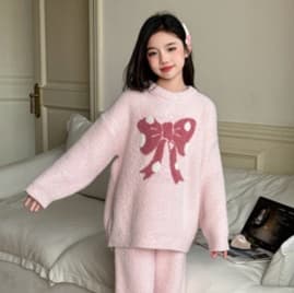 子どもパジャマ ふんわりリボンもこもこ上下セット