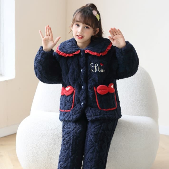 子どもパジャマ ふわもこ キルティング リボンパジャマ