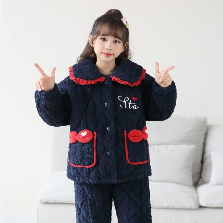 子どもパジャマ ふわもこ キルティング リボンパジャマ