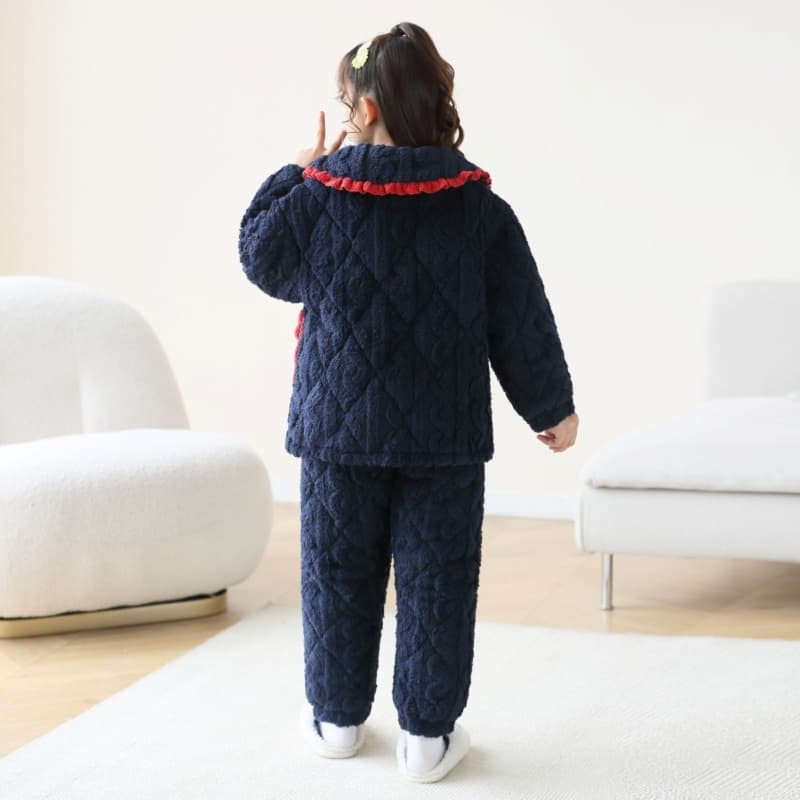子どもパジャマ ふわもこ キルティング リボンパジャマ