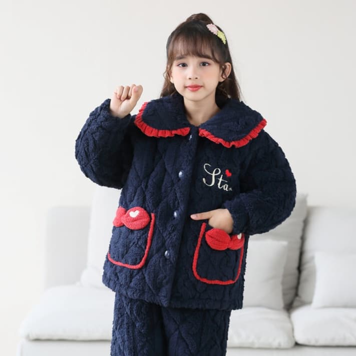 子どもパジャマ ふわもこ キルティング リボンパジャマ