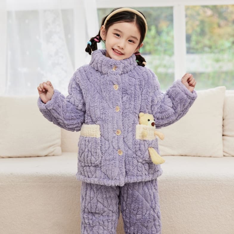子どもパジャマ くまちゃんポケット付きもこもこパジャマ