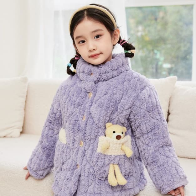子どもパジャマ くまちゃんポケット付きもこもこパジャマ