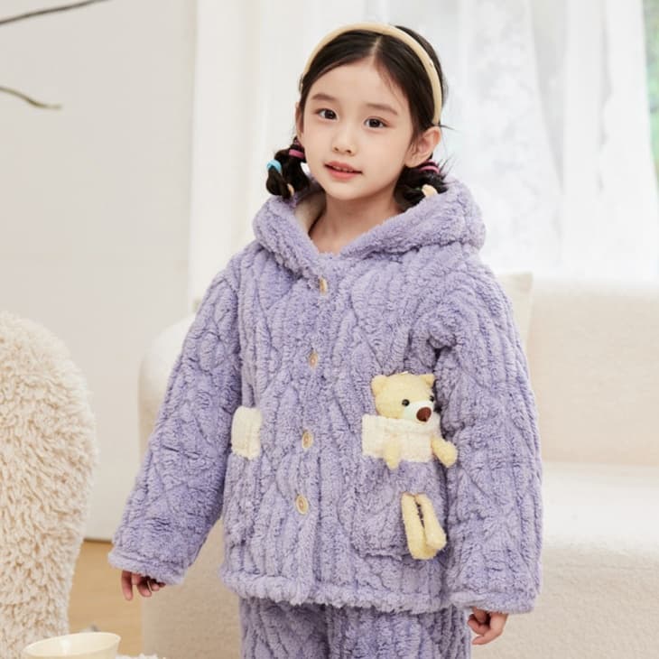子どもパジャマ くまちゃんポケット付きもこもこパジャマ