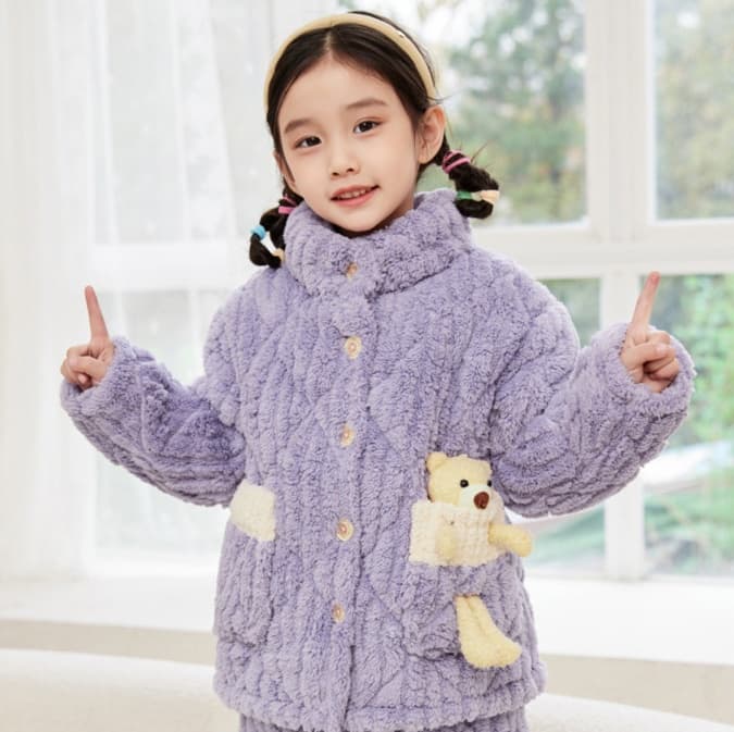 子どもパジャマ くまちゃんポケット付きもこもこパジャマ