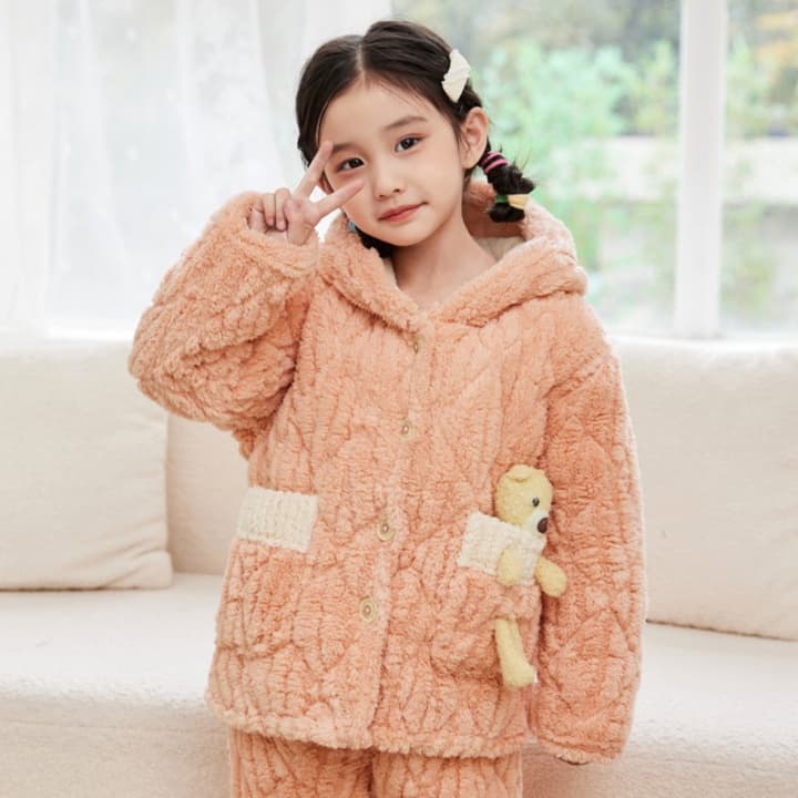 子どもパジャマ くまちゃんポケット付きもこもこパジャマ