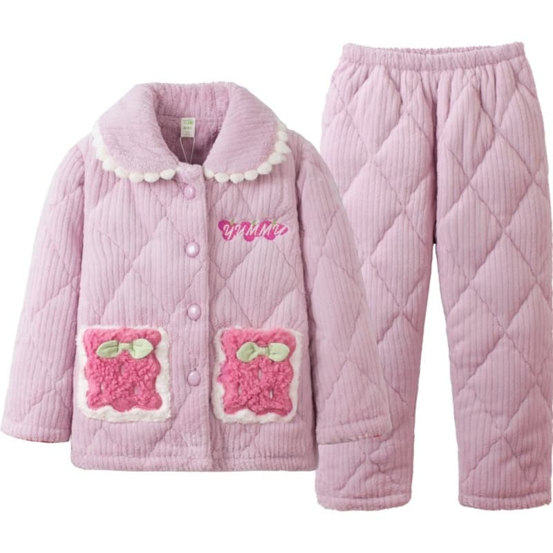 子どもパジャマ もこもこキルト刺繍パジャマ