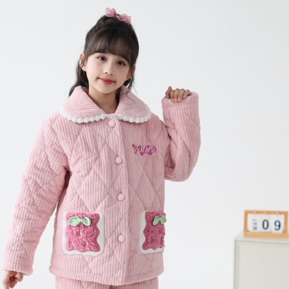 子どもパジャマ もこもこキルト刺繍パジャマ