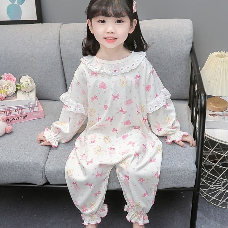 子どもパジャマ 子どもパジャマ ふんわりレース付きおやすみワンピース