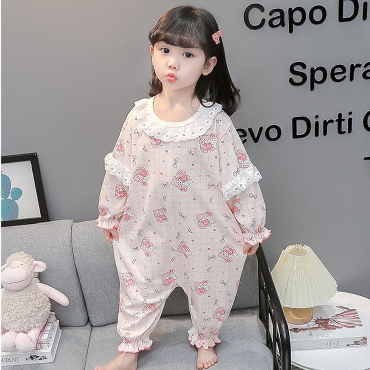 子どもパジャマ 子どもパジャマ ふんわりレース付きおやすみワンピース