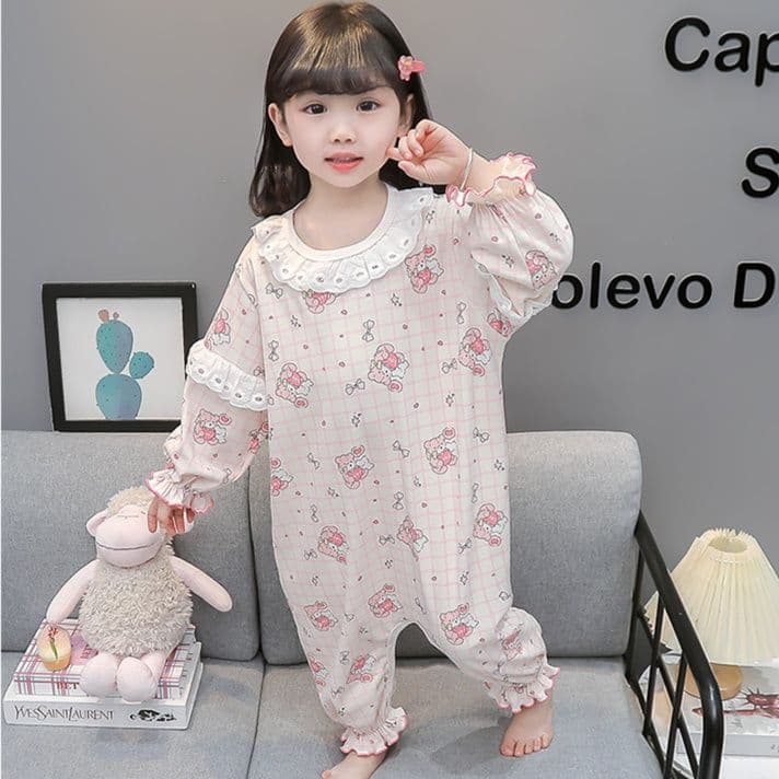 子どもパジャマ 子どもパジャマ ふんわりレース付きおやすみワンピース