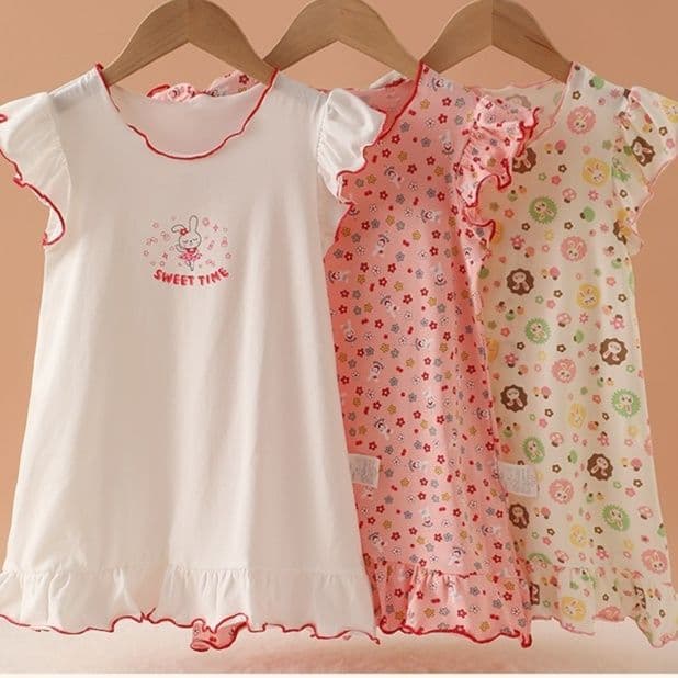 子どもパジャマ 子どもパジャマ 花柄フリルワンピースパジャマ