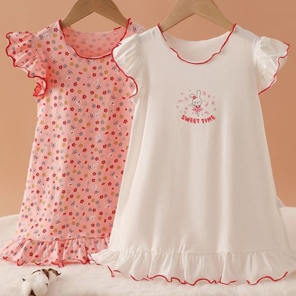 子どもパジャマ 子どもパジャマ 花柄フリルワンピースパジャマ