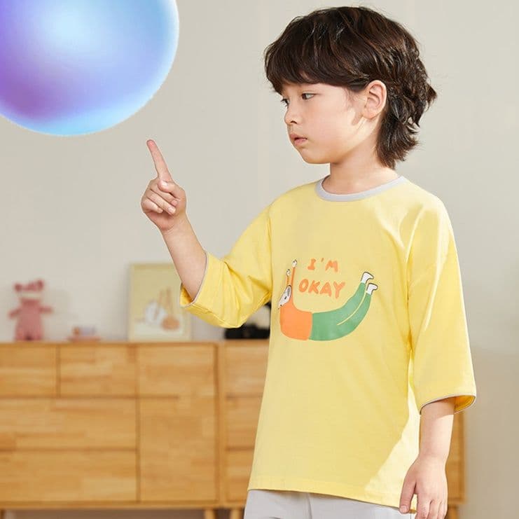 子どもパジャマ 子どもパジャマ イラスト入り七分袖パジャマセット