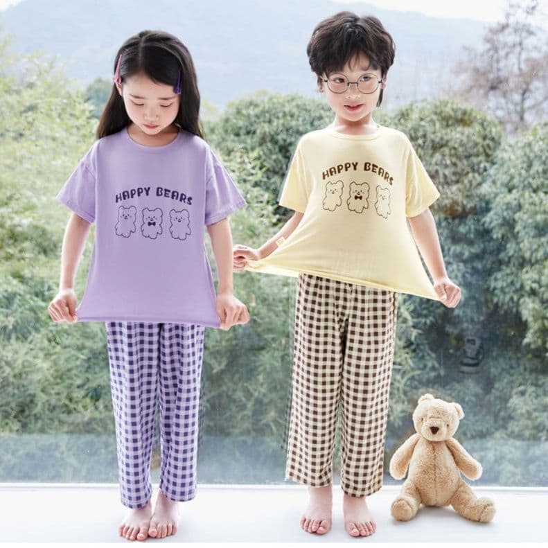 子どもパジャマ くまさんプリント半袖夏上下セット