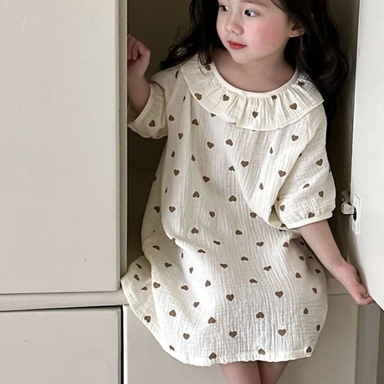 子どもパジャマ 小花柄フリル襟ワンピース型ネグリジェ 女の子パジャマ