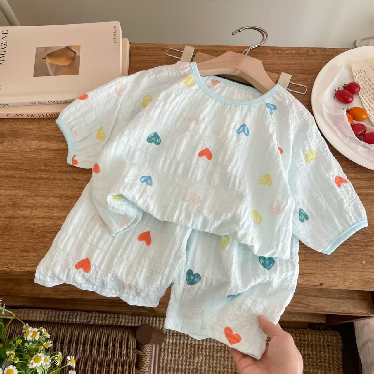 子どもパジャマ刺繍ダブルガーゼ上下セット女児用パジャマ