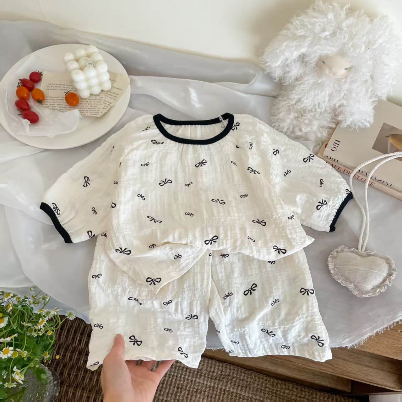 子どもパジャマ刺繍ダブルガーゼ上下セット女児用パジャマ